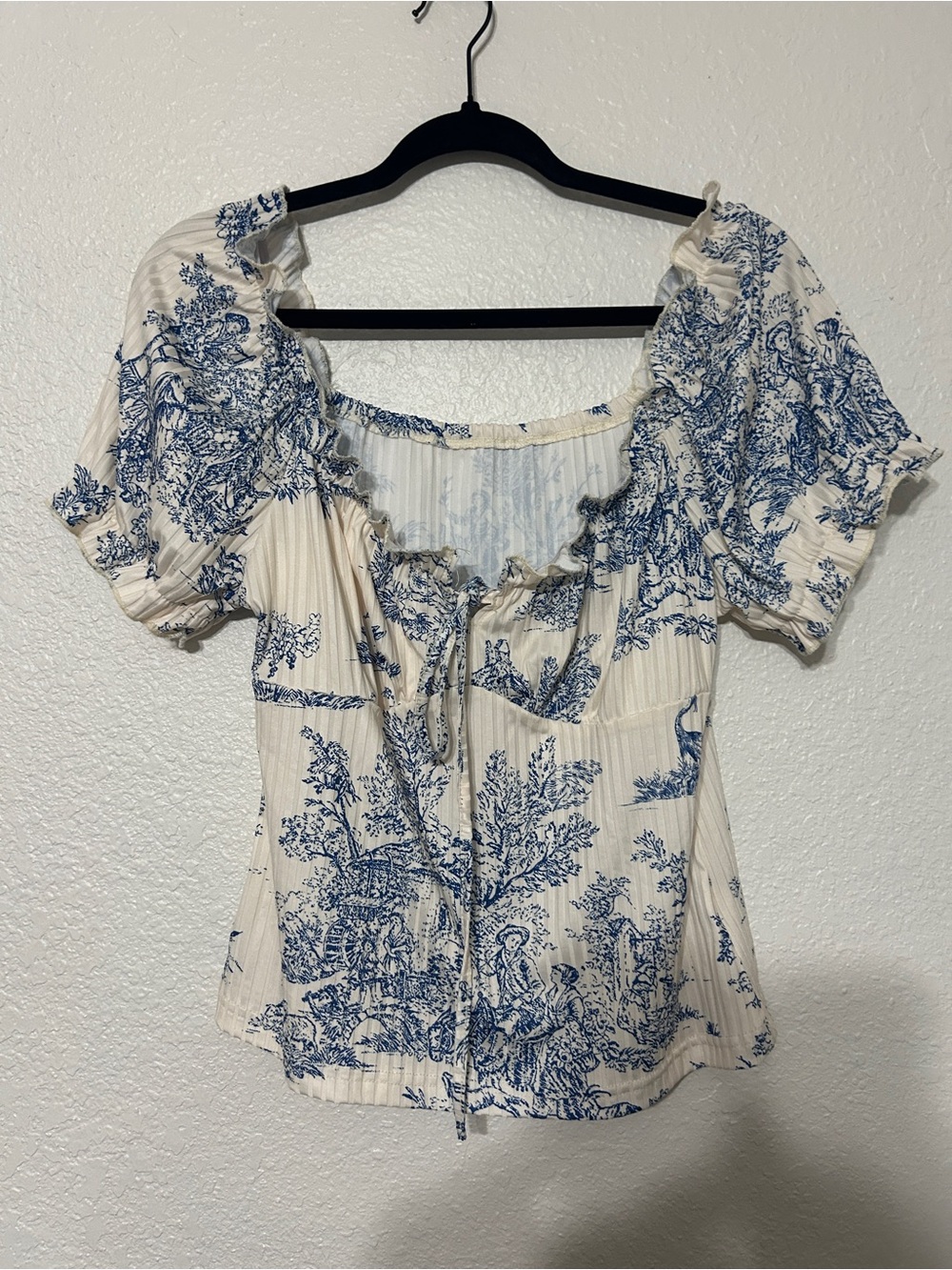 Blue Floral Smocked Peasant Top - Women - Picture 2 of 3